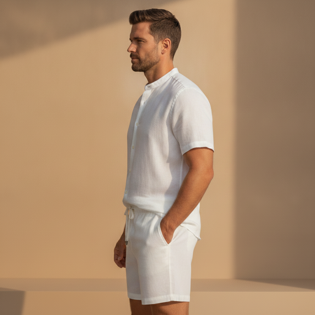 Completo Coordinato Uomo Camicia Voile Leggera e Pantaloncini - vista laterale