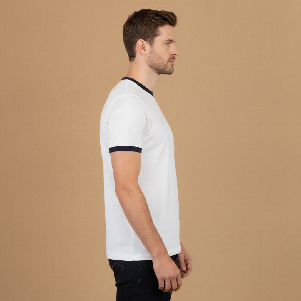 T-shirt Uomo con Bordi a Contrasto – Stile Ringer Rétro - vista laterale