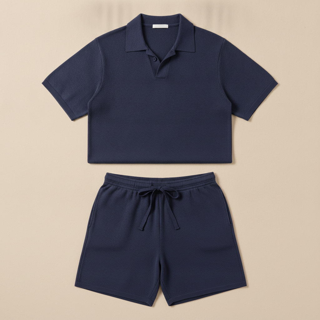 Completo Coordinato Uomo Polo Tricot e Pantaloncini - Blu Navy