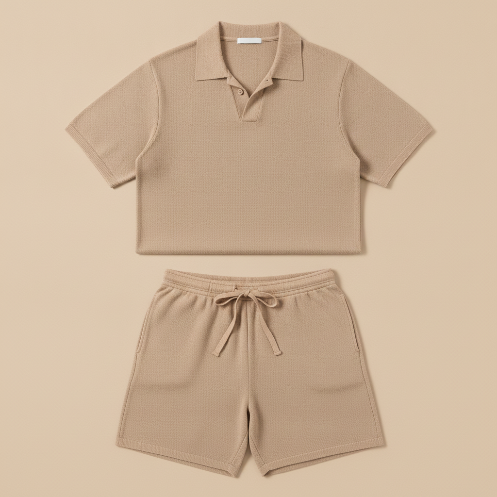 Completo Coordinato Uomo Polo Tricot e Pantaloncini - Beige