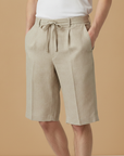 Pantaloncini Uomo in Misto Lino – Leggeri e Traspiranti - Beige - indossato