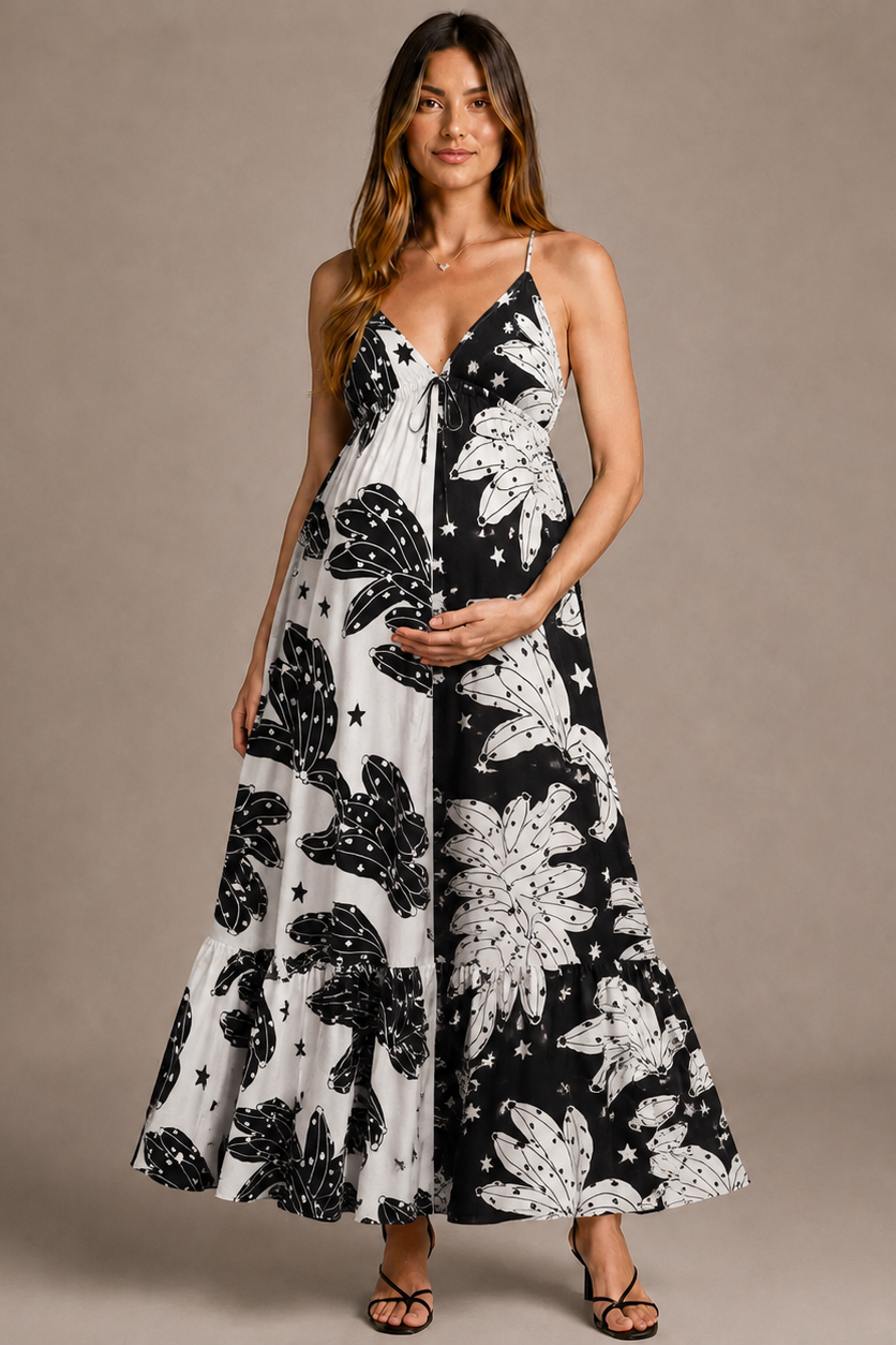 Abito lungo donna in tessuto leggero, scollo a V