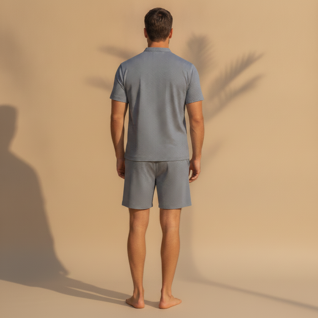 Completo Coordinato Uomo Camicia Micro-Fantasia e Pantaloncini - vista posteriore