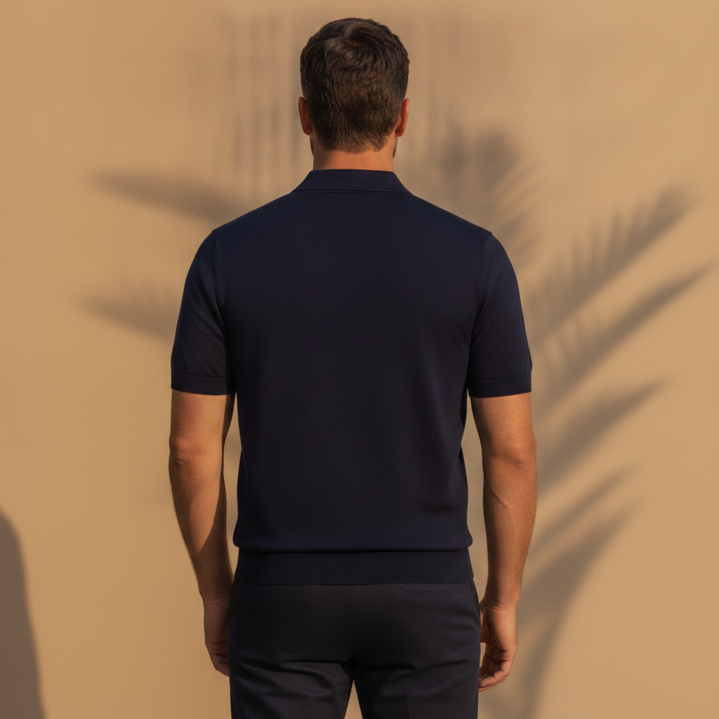 Polo Uomo Mezza Zip in Cotone – Elegante Sportiva con Zip Corta - vista posteriore