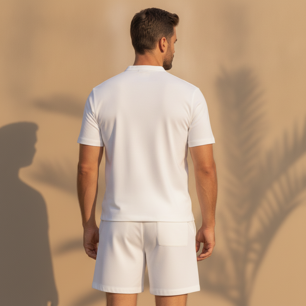 Completo Coordinato Uomo Camicia Popeline e Pantaloncini - vista posteriore
