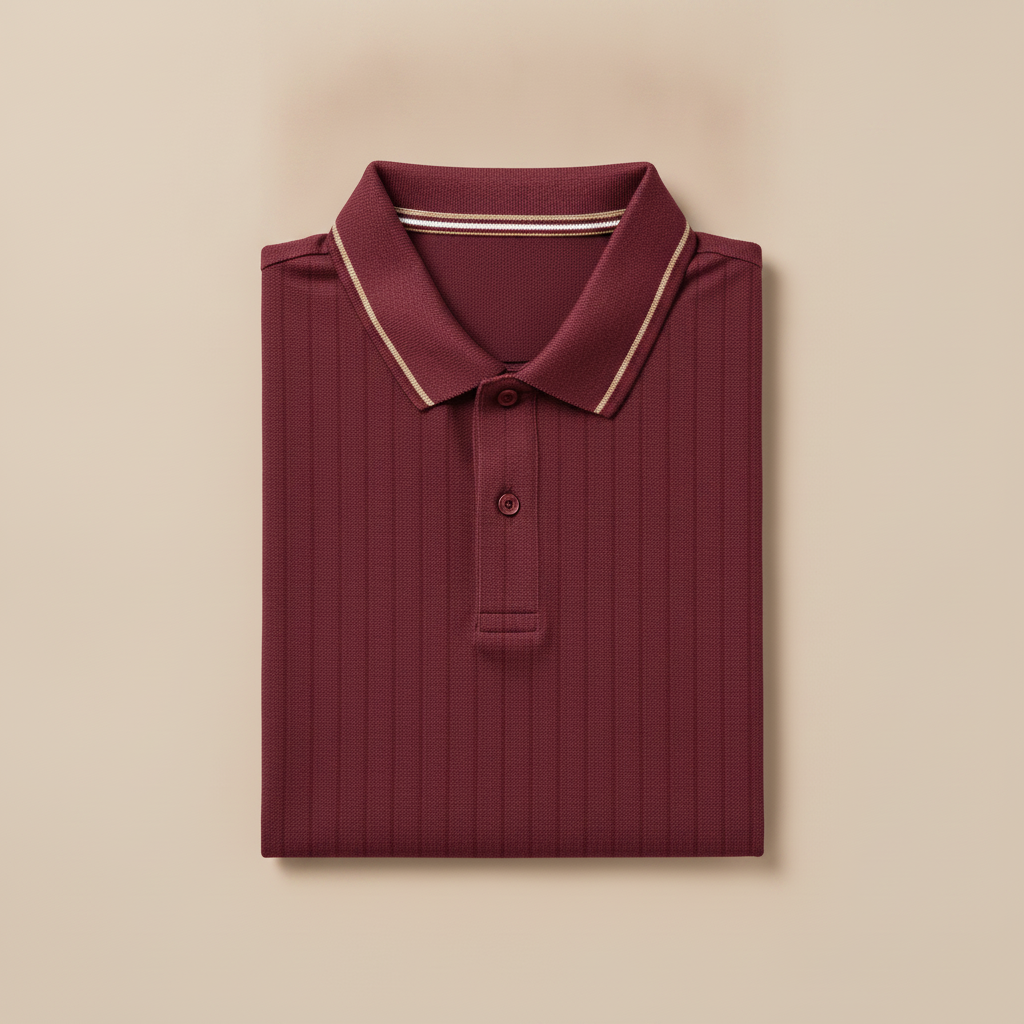 Polo Uomo Colletto a Righe Multiple – Bordi Rigati Eleganti - Bordeaux con Righe