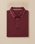 Polo Uomo Colletto a Righe Multiple – Bordi Rigati Eleganti - Bordeaux con Righe
