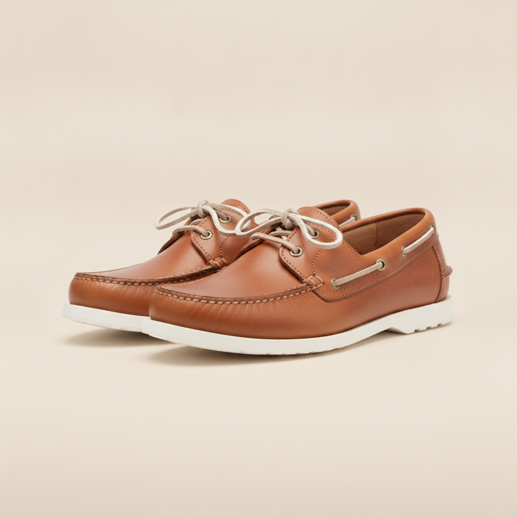 Scarpe da Barca Uomo in Pelle – Boat Shoes Classiche Estive - Cuoio