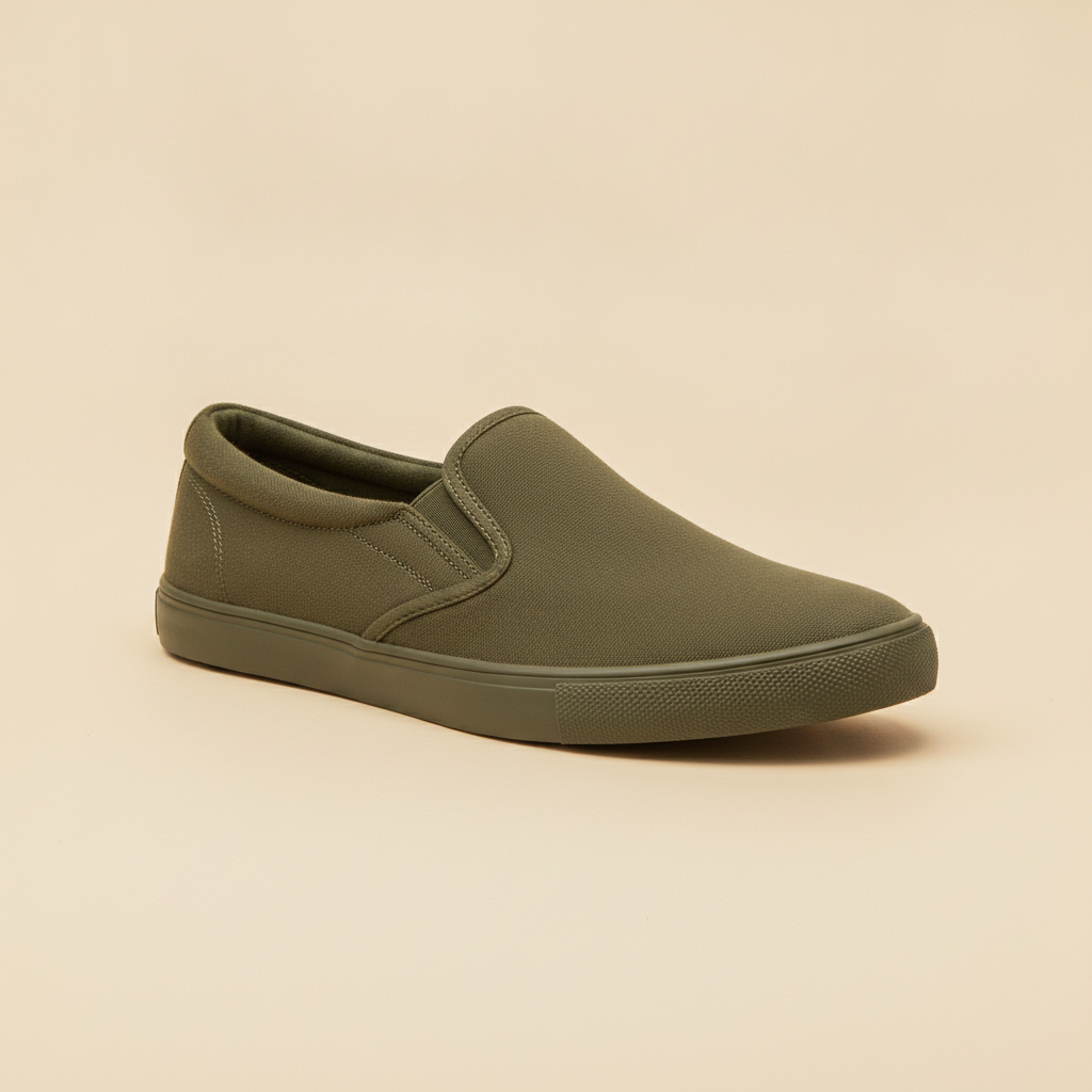 Scarpe Uomo Slip-On in Tela – Mocassino Casual Estivo Senza Lacci - Verde Oliva