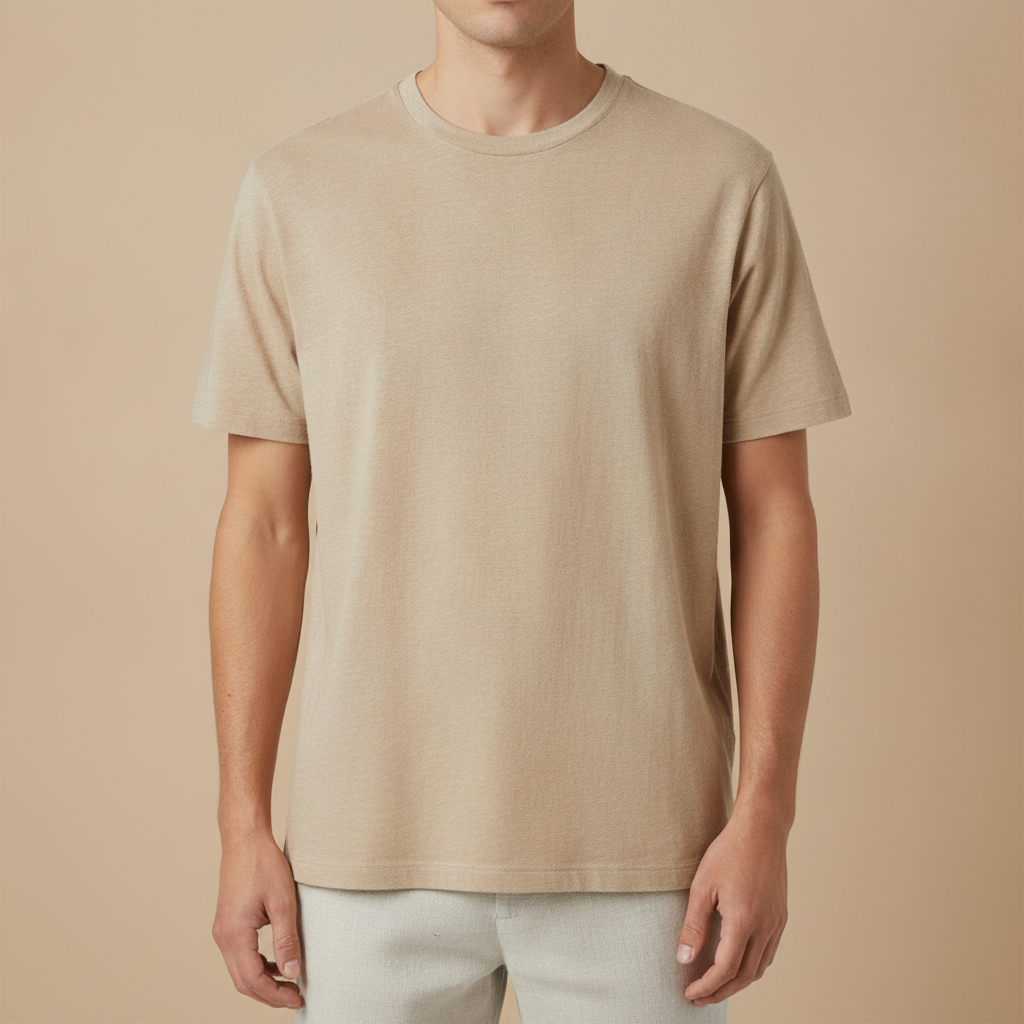 T-shirt Uomo in Misto Lino – Fresca e Traspirante Estiva - Beige Naturale