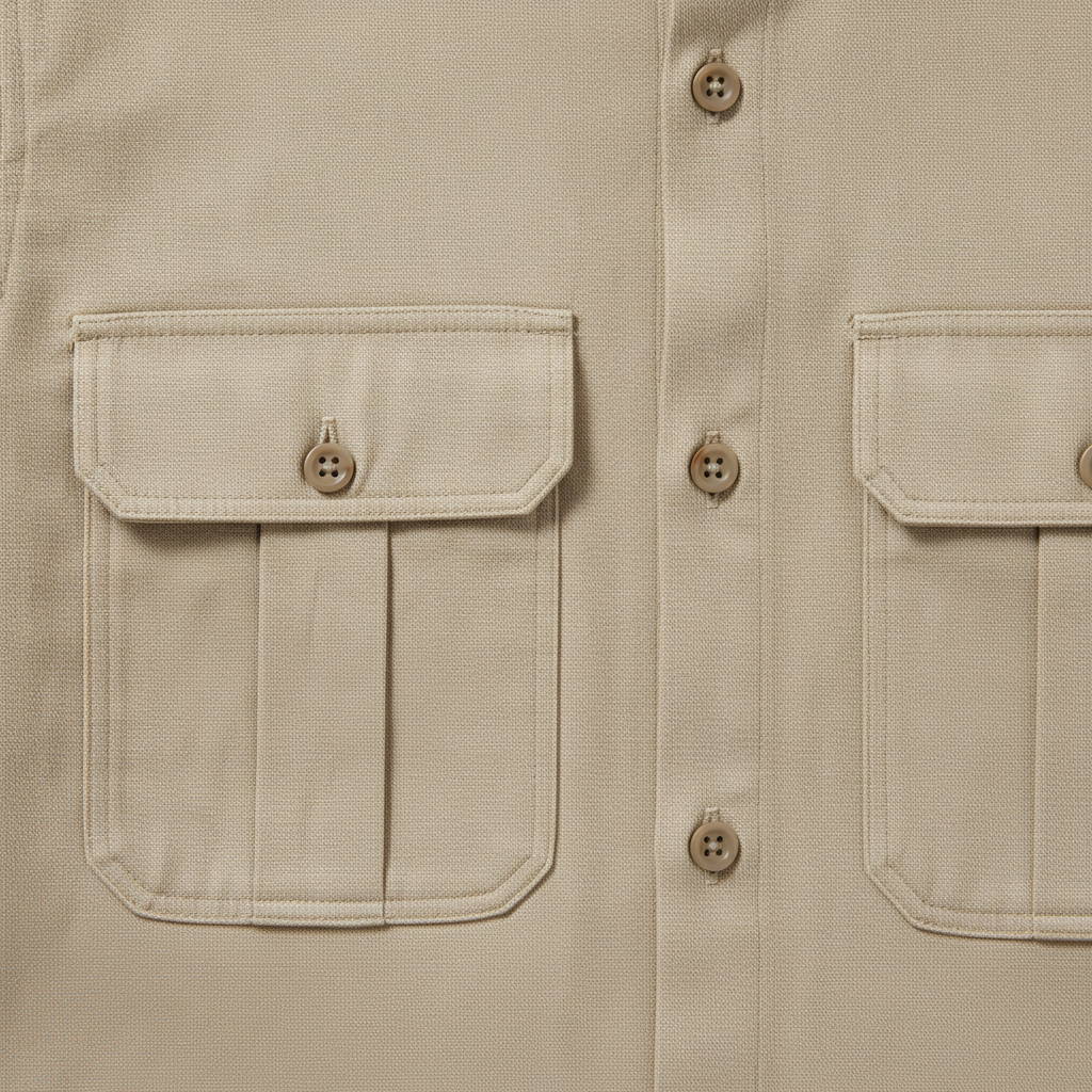 Completo Coordinato Uomo Camicia Safari Doppio Taschino e Pantaloncini - dettaglio