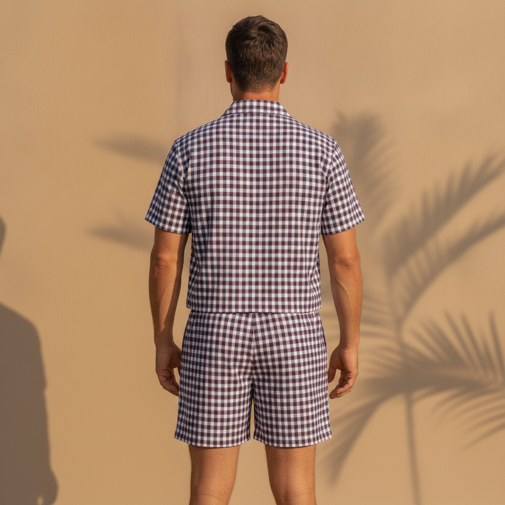 Completo Coordinato Uomo Camicia Madras e Pantaloncini - vista posteriore