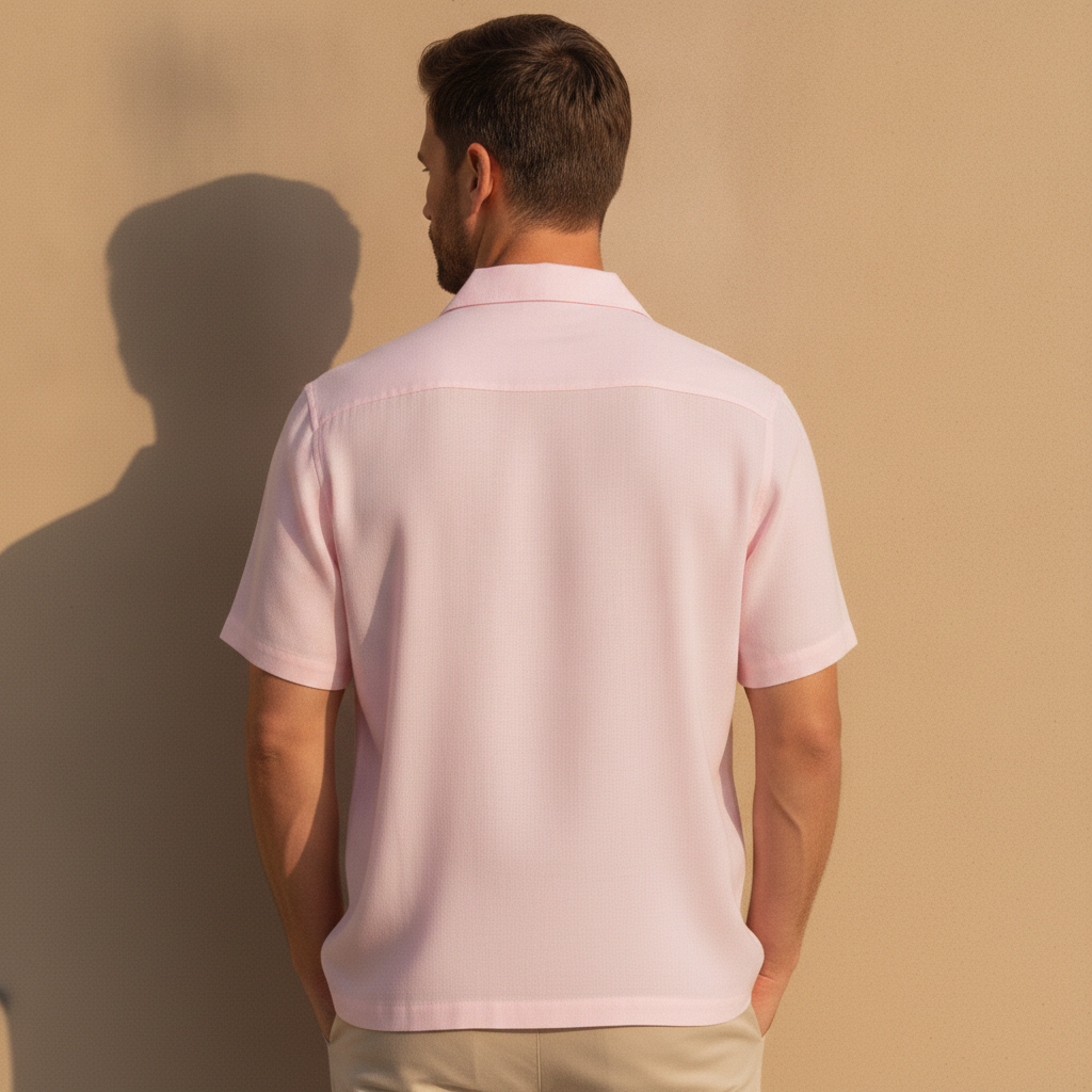 Camicia Uomo Camp Collar Tinta Pastello – Elegante e Rilassata - vista posteriore