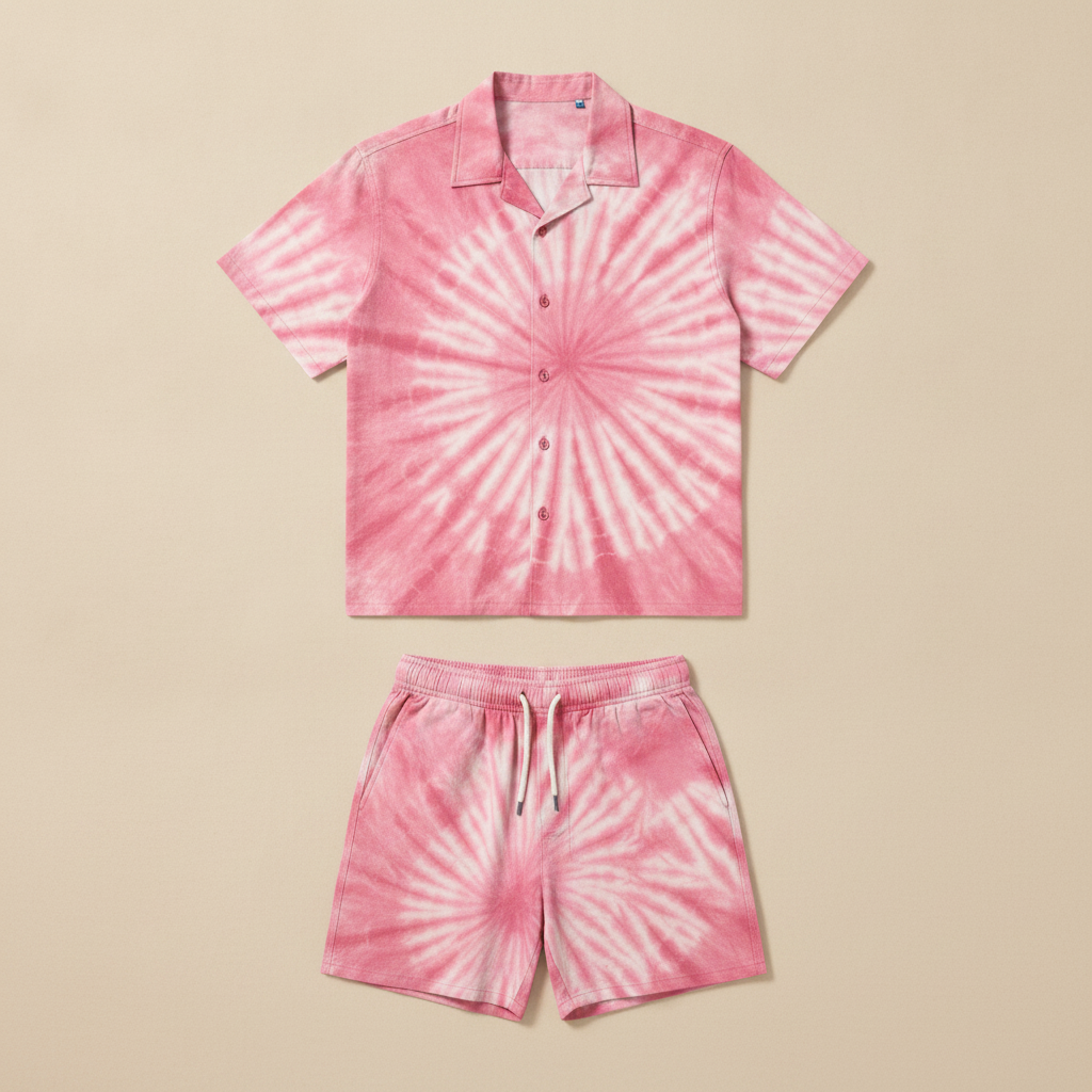 Completo Coordinato Uomo Camicia Tie-Dye e Pantaloncini - Tie-Dye Rosa