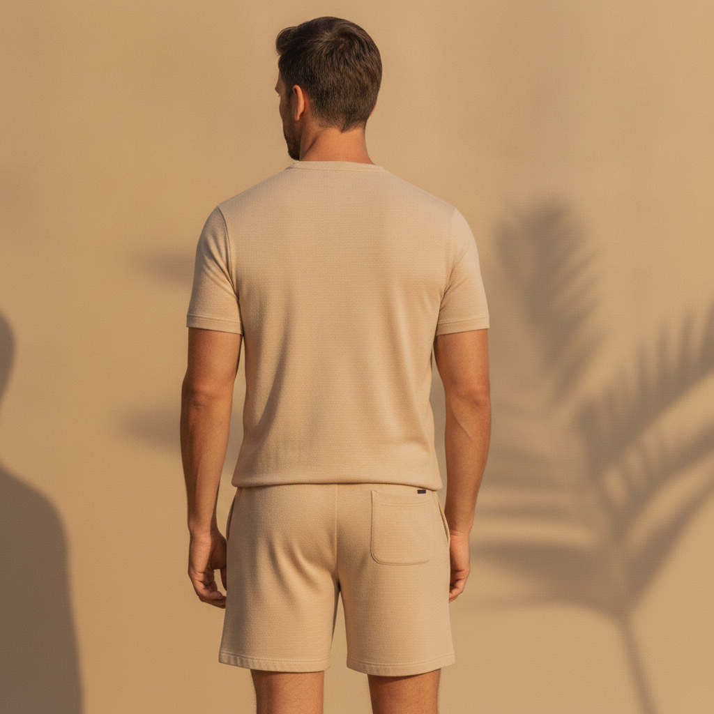 Completo Coordinato Uomo Camicia Slub e Pantaloncini - vista posteriore