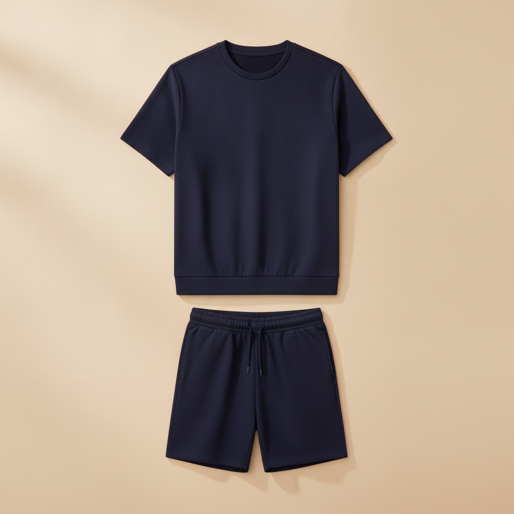 Completo Coordinato Uomo Felpa Leggera e Pantaloncini - Blu Navy