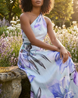 Abito lungo donna in tessuto stampato, collo halter — vista 10