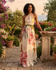 Abito lungo donna in tessuto stampato, collo halter