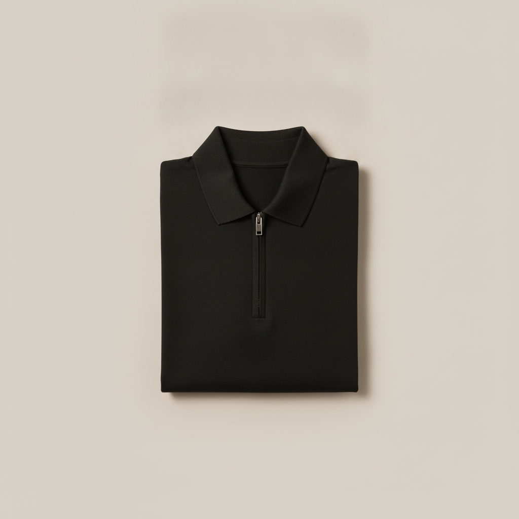 Polo Uomo Mezza Zip in Cotone – Elegante Sportiva con Zip Corta - Nero