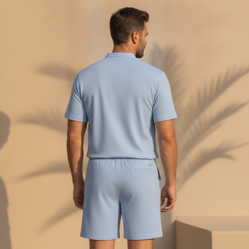 Completo Coordinato Uomo Tinta Unita – Camicia e Pantaloncini Lisci - vista posteriore