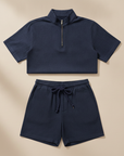 Completo Coordinato Uomo Polo Zip e Pantaloncini - Blu Navy