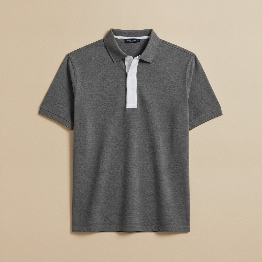 Polo Uomo con Placket a Contrasto – Dettaglio Raffinato - Nero con Grigio