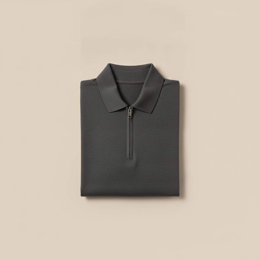 Polo Uomo Mezza Zip in Cotone – Elegante Sportiva con Zip Corta - Grigio Antracite