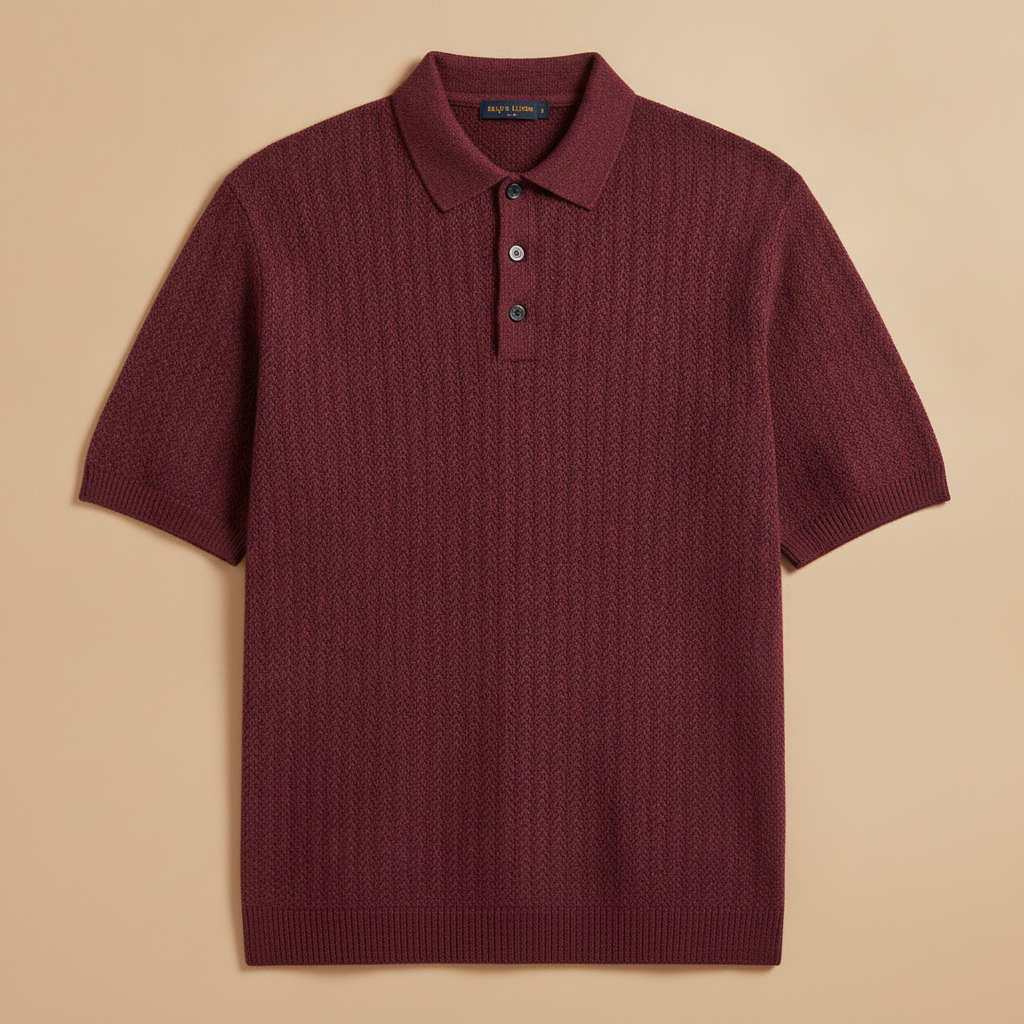 Polo Uomo in Maglia Spigata Testurizzata – Effetto Elegante - Bordeaux