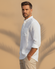Camicia Uomo in Lino con Taschino – Naturale e Rilassata Estiva - vista laterale
