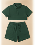 Completo Coordinato Uomo Polo Piqué Testurizzata e Pantaloncini - Verde Bosco