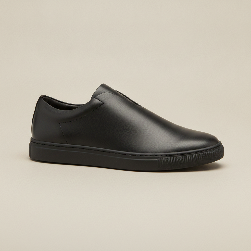 Sneakers Uomo Minimaliste Total Black – Eleganza Urbana Pulita - Nero Lucido