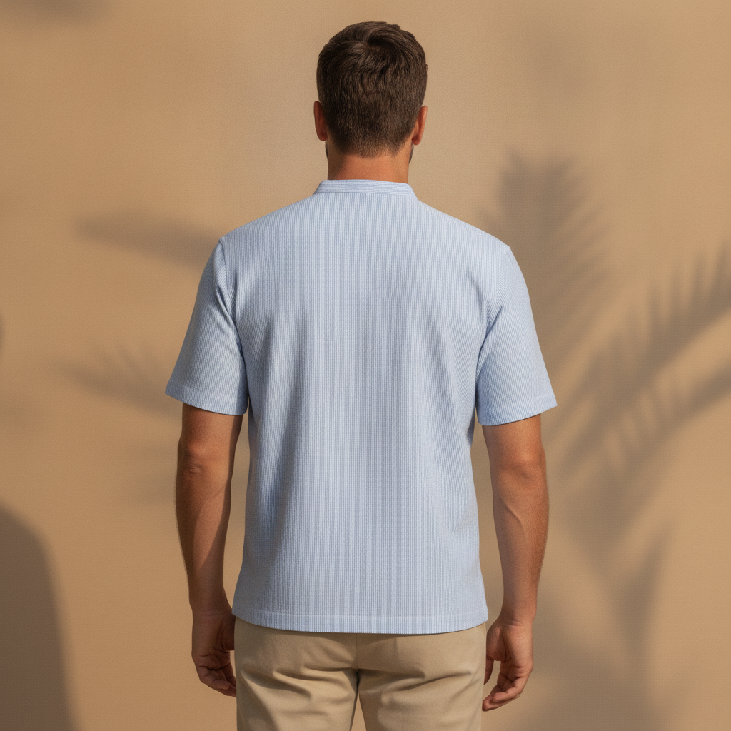 Camicia Uomo Effetto Seersucker – Fresca e Testurizzata Estiva - vista posteriore