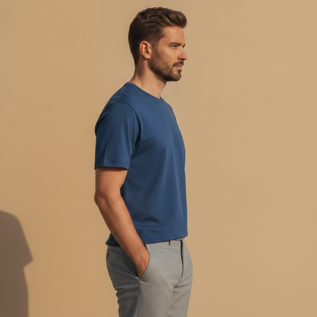 T-shirt Uomo Effetto Fiammato – Texture Slub Casual - vista laterale