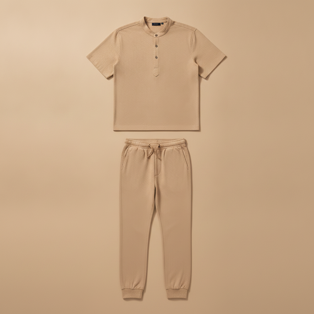 Completo Coordinato Uomo Camicia e Jogger Leggero - Beige