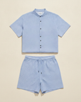 Completo Coordinato Uomo Camicia Micro-Pois e Pantaloncini - Azzurro Micro-Pois