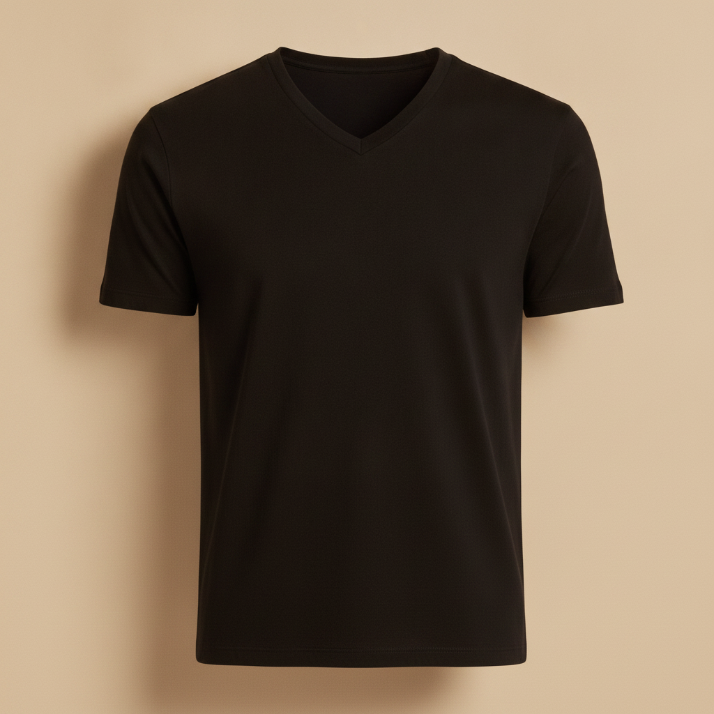 T-shirt Uomo Scollo a V in Cotone – Elegante e Versatile - Nero