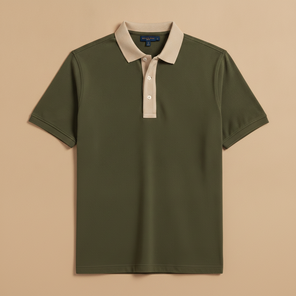 Polo Uomo con Placket a Contrasto – Dettaglio Raffinato - Verde con Beige