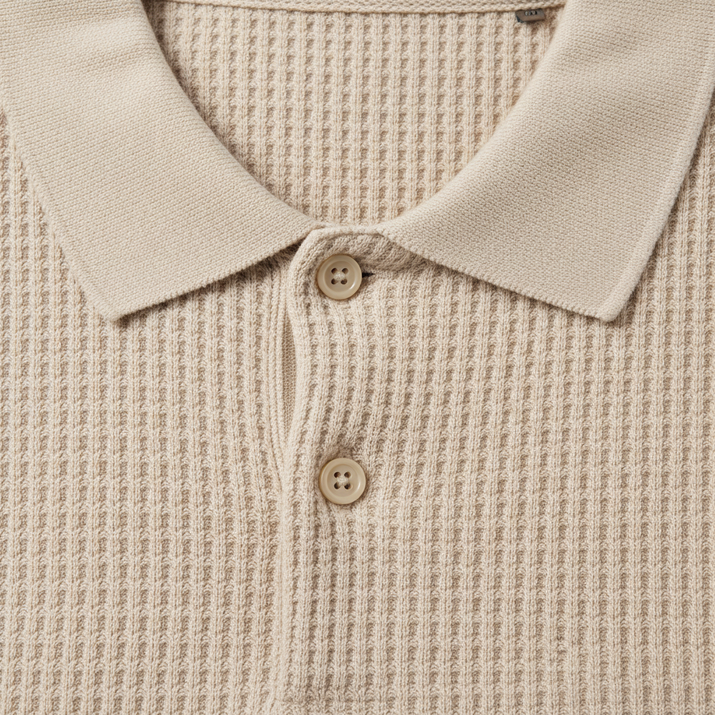 Polo Uomo Waffle Knit Testurizzata – Effetto Nido d'Ape Elegante - dettaglio