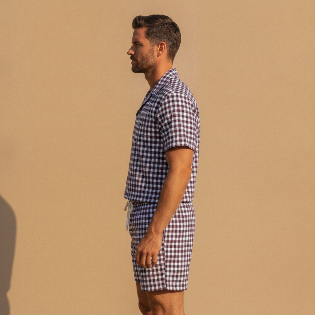 Completo Coordinato Uomo Camicia Madras e Pantaloncini - vista laterale