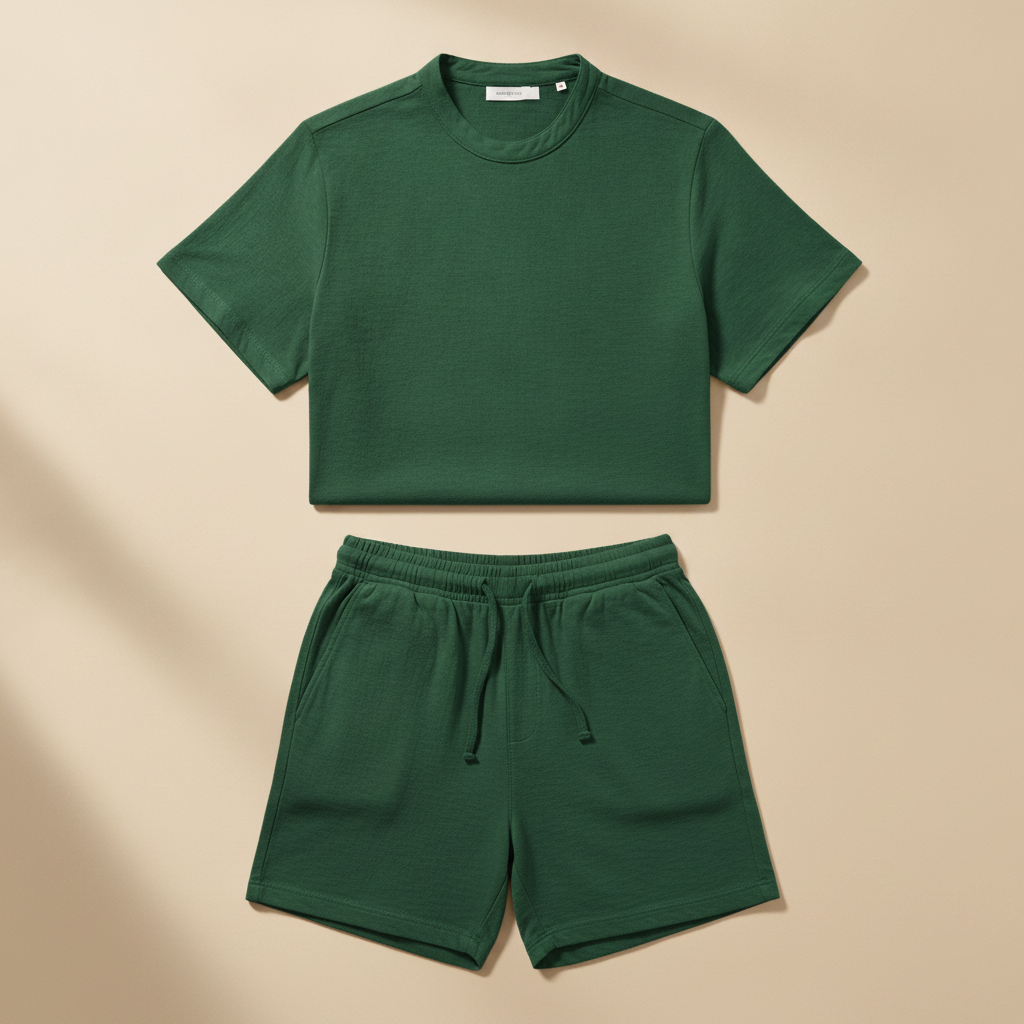 Completo Coordinato Uomo Camicia Slub e Pantaloncini - Verde Bosco