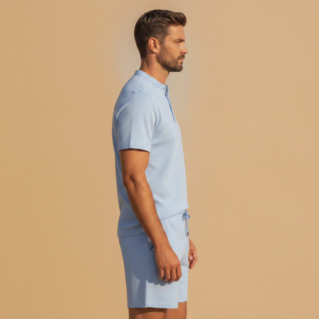 Completo Coordinato Uomo Camicia Popover e Pantaloncini - vista laterale