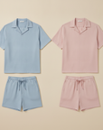 Completo Coordinato Uomo Camicia Tencel Fluida e Pantaloncini - Azzurro Polvere