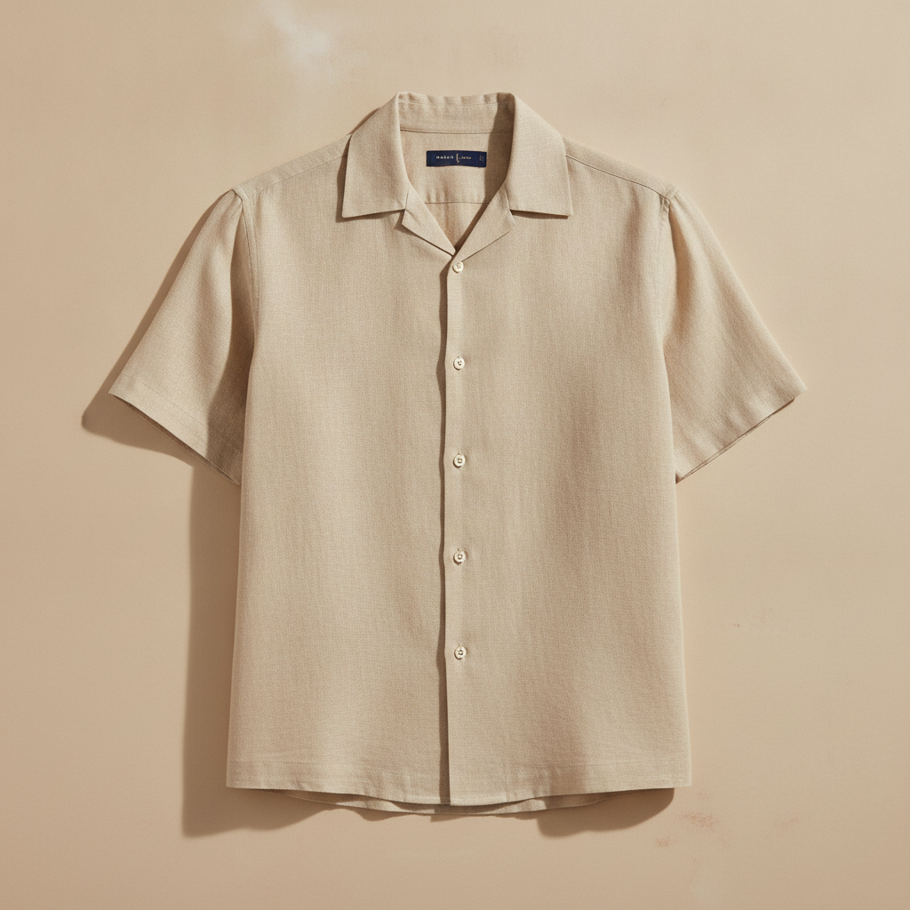 Camicia Uomo in Lino con Colletto Camp – Fresca ed Elegante Estiva - Beige Naturale