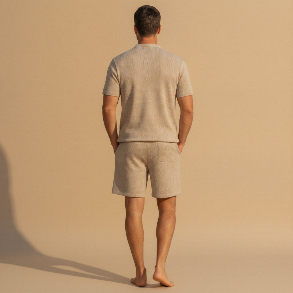 Completo Coordinato Uomo Camicia Lino a Spina e Pantaloncini - vista posteriore