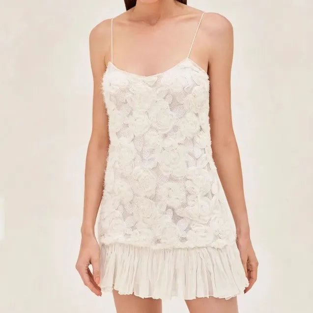 Mini abito donna floreale – Tessuto testurizzato con fiori in rilievo