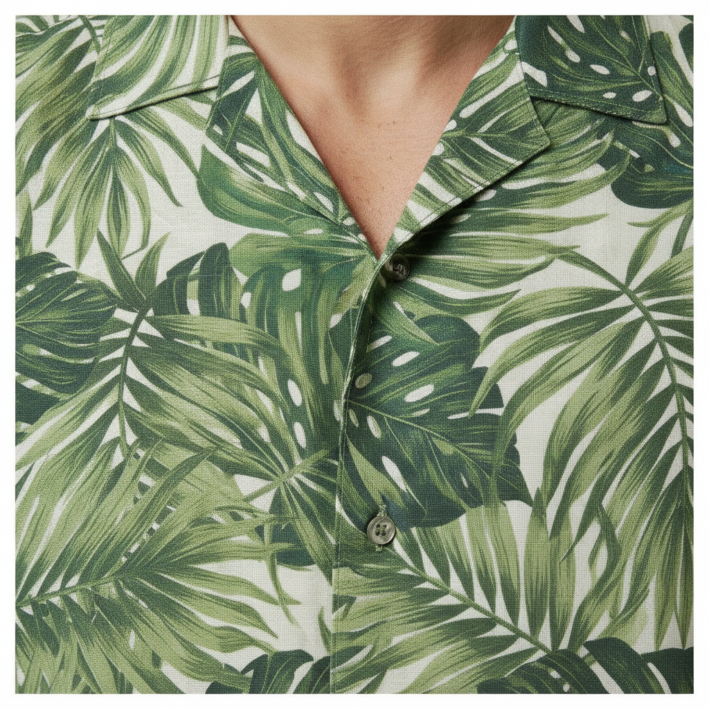 Camicia Uomo Camp Collar Fantasia Tropicale – Stile Vacanza - dettaglio