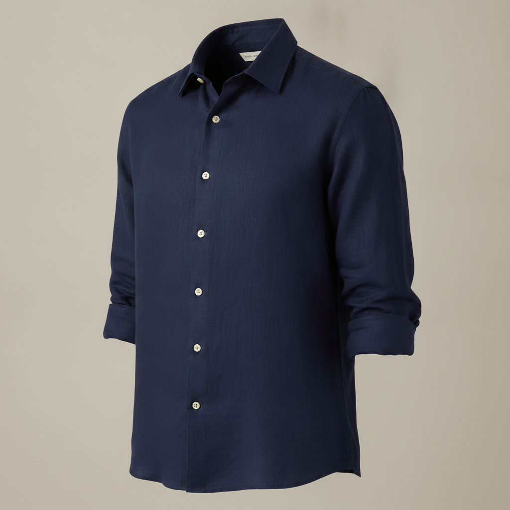 Camicia Uomo in Lino Tinta Unita – Eleganza Naturale Raffinata - Blu Navy