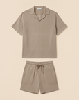 Completo Coordinato Uomo Camicia Tencel Fluida e Pantaloncini - Tortora