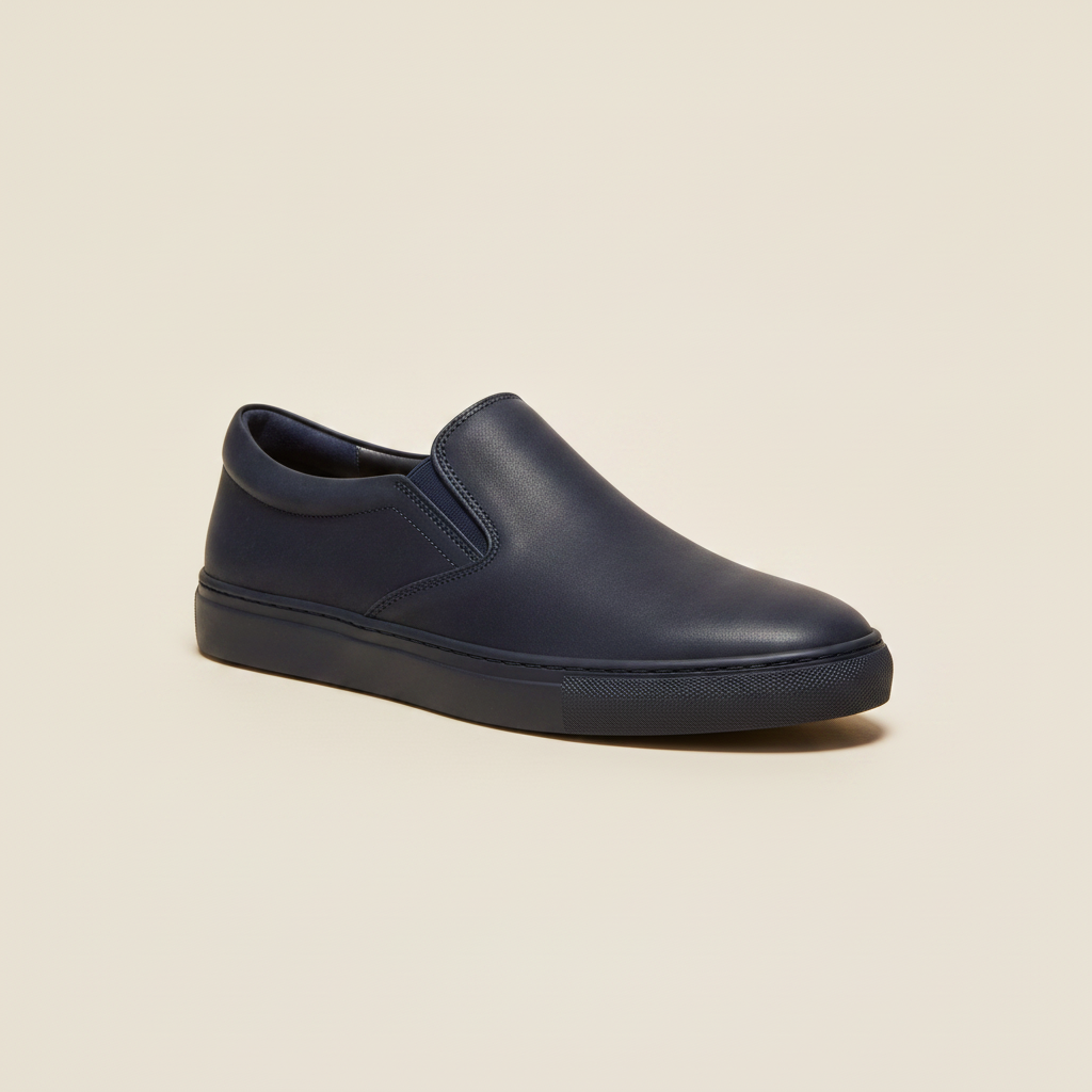 Sneakers Uomo Slip-On in Pelle – Senza Lacci Eleganti e Comode - Blu Navy