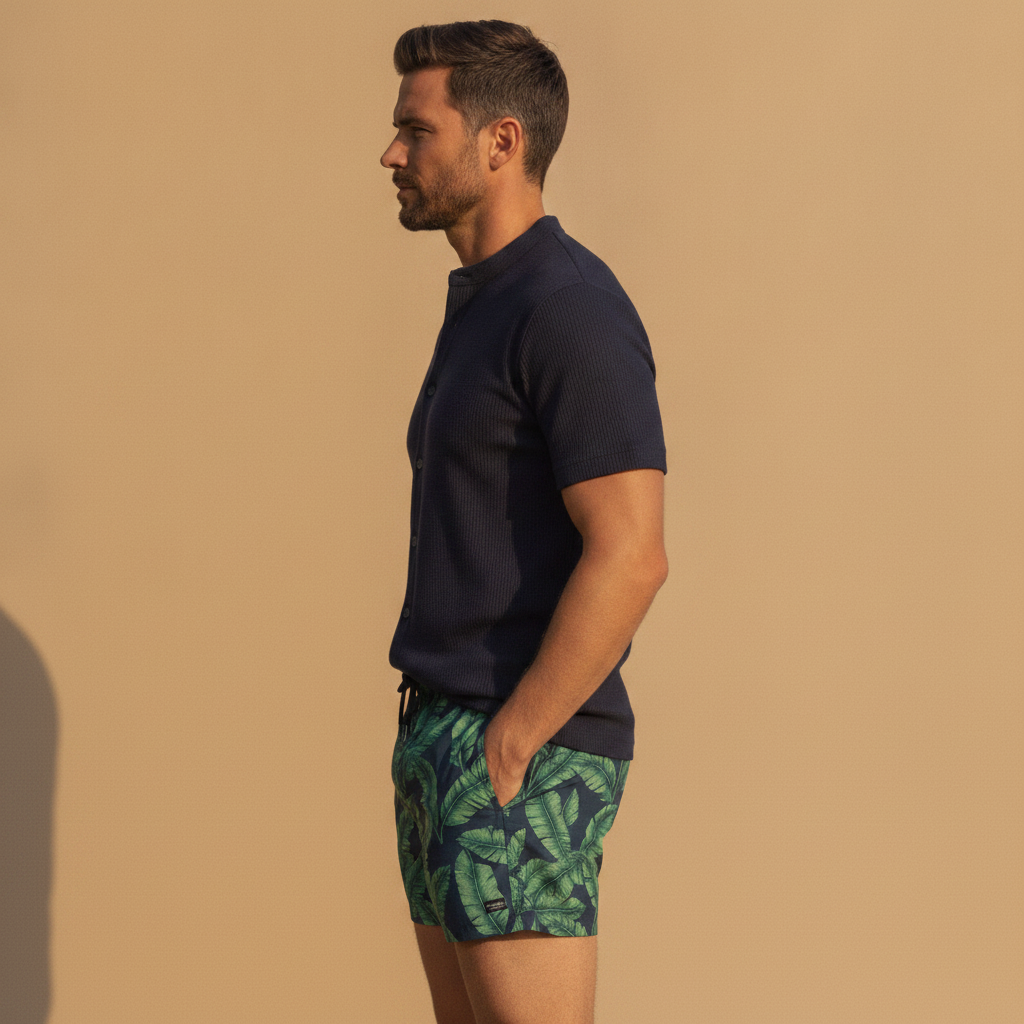 Costume Boxer Uomo con Coulisse – Fantasia Tropicale Estiva - vista laterale